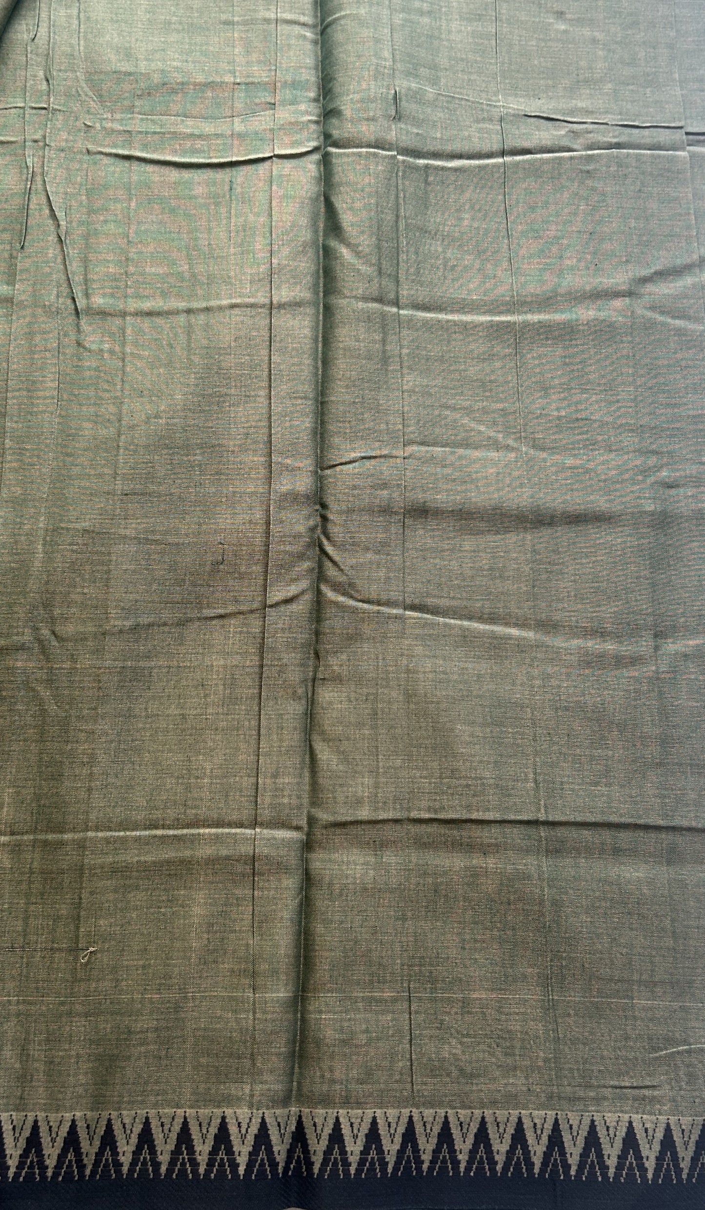 Narayanpet Cotton Saree Olive Green Colored Complemented with a Black Thread Border. - Sampradaya Designer Studio