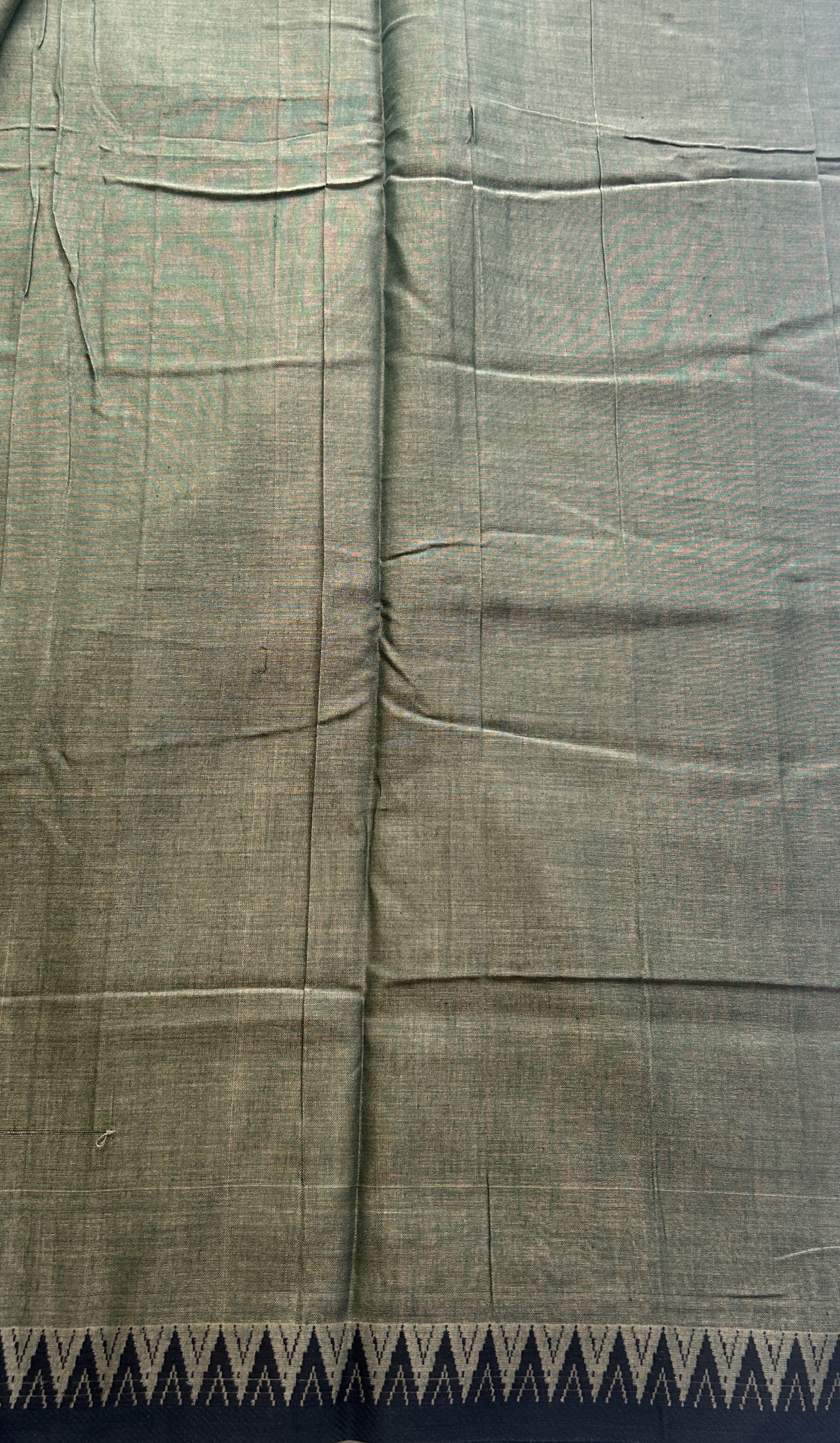 Narayanpet Cotton Saree Olive Green Colored Complemented with a Black Thread Border. - Sampradaya Designer Studio