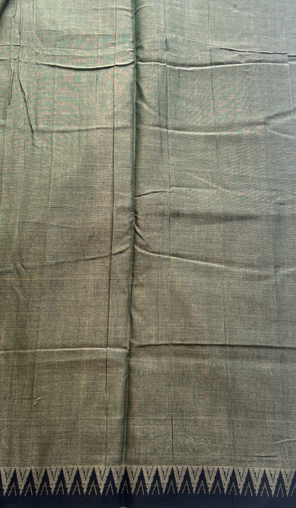 Narayanpet Cotton Saree Olive Green Colored Complemented with a Black Thread Border. - Sampradaya Designer Studio