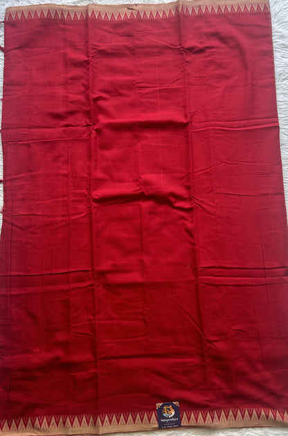 Narayanpet Cotton Saree Red Colored Complemented with a Cream Thread Border. - Sampradaya Designer Studio
