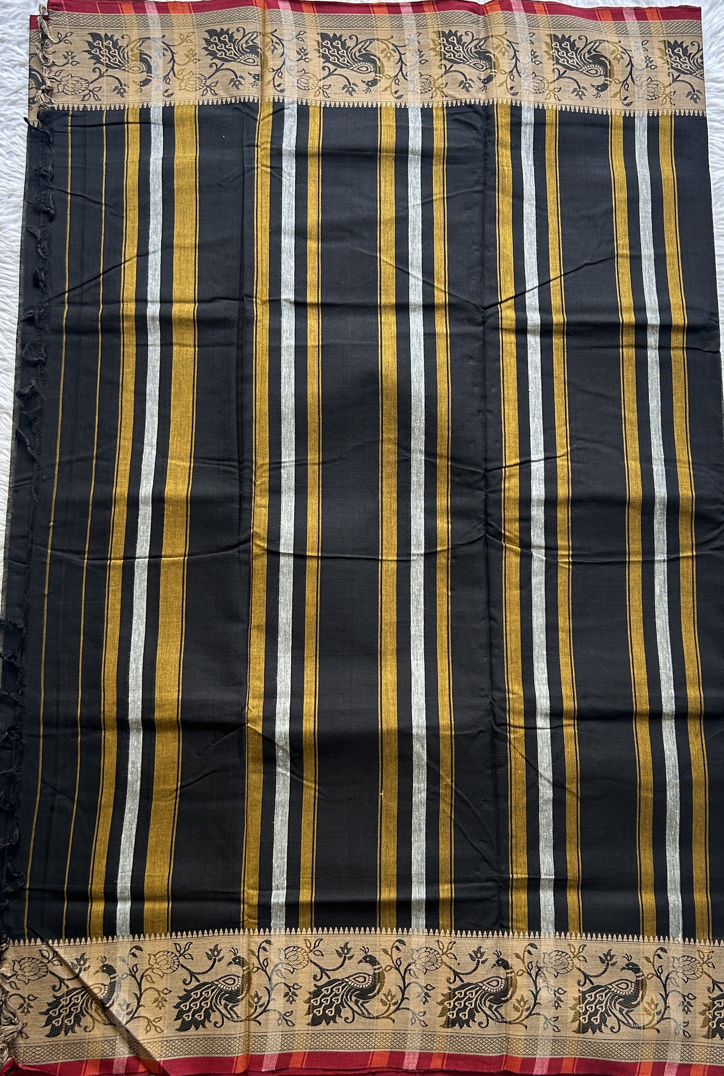 Narayanpet Cotton Saree Black Colored Complemented with a Minakari Thread Border. - Sampradaya Designer Studio