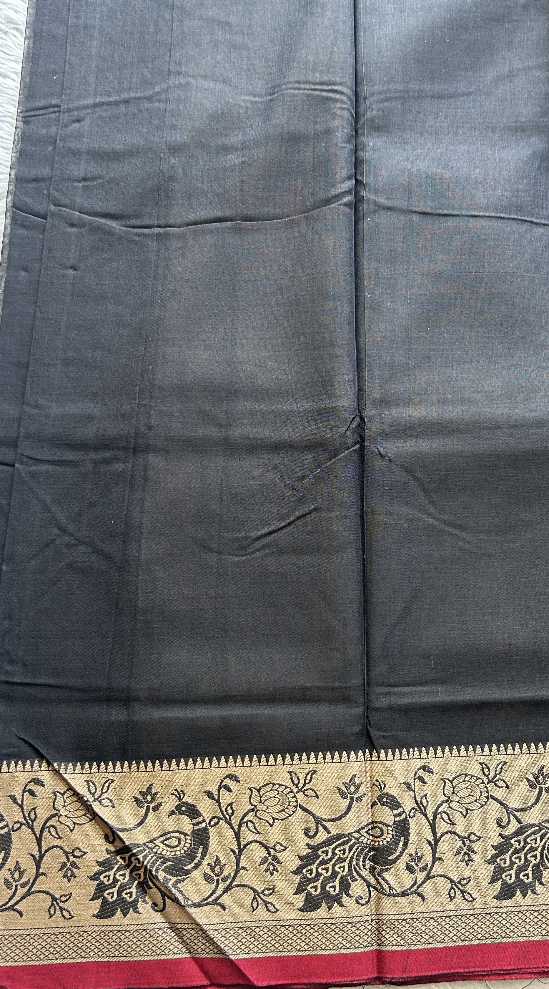 Narayanpet Cotton Saree Black Colored Complemented with a Minakari Thread Border. - Sampradaya Designer Studio