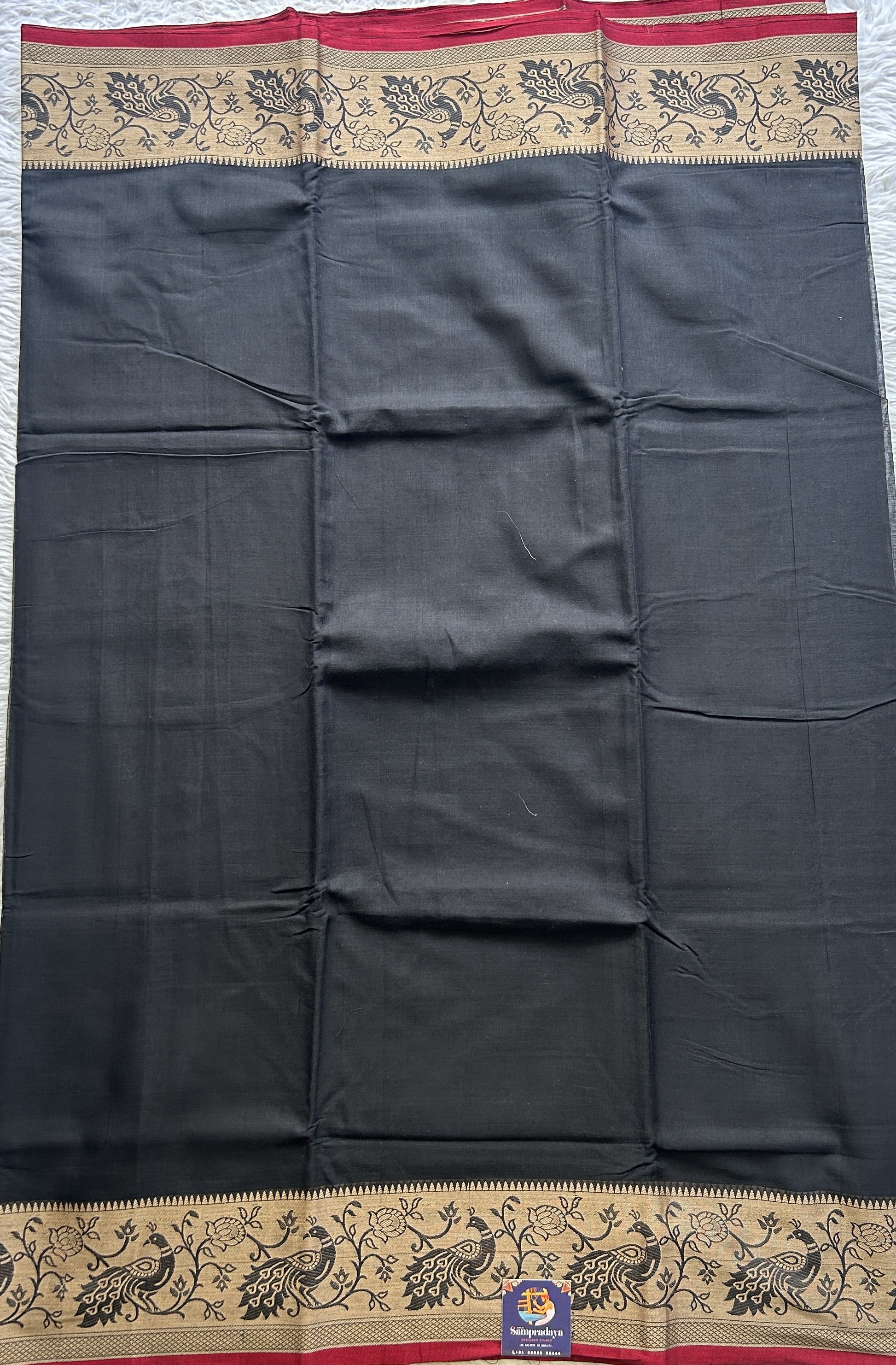 Narayanpet Cotton Saree Black Colored Complemented with a Minakari Thread Border. - Sampradaya Designer Studio