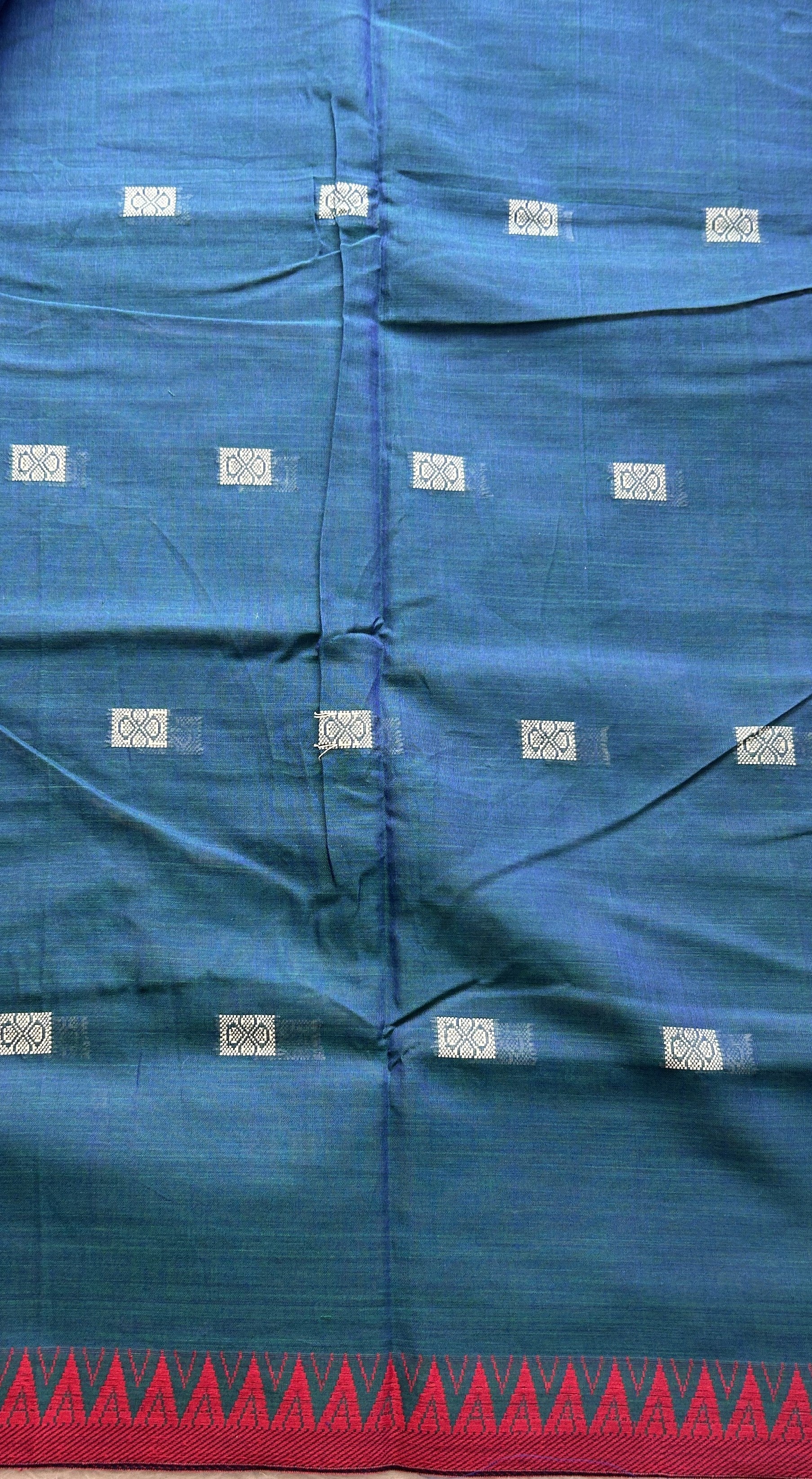 Narayanpet Cotton Buti Saree Peacock Blue Colored Complemented with a Thread Border. - Sampradaya Designer Studio