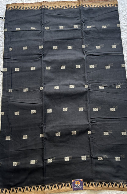 Narayanpet Cotton Buti Saree Black Colored Complemented with a Thread Border. - Sampradaya Designer Studio