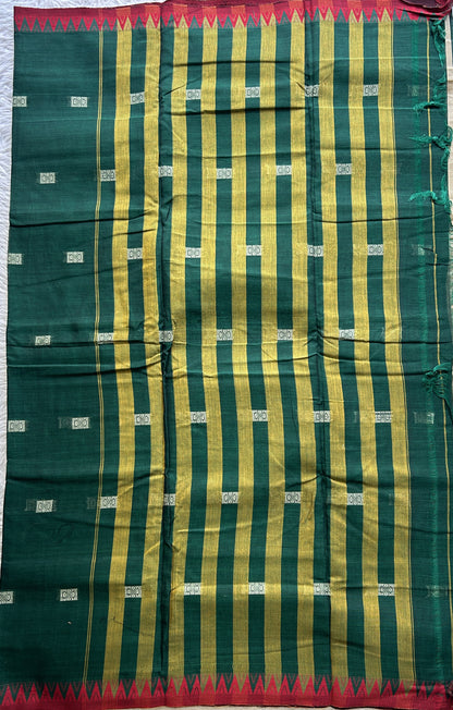 Narayanpet Cotton Buti Saree Dark Green Colored Complemented with a Thread Border. - Sampradaya Designer Studio