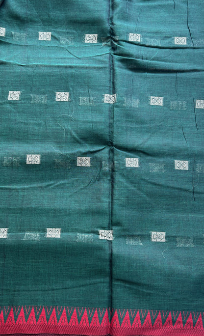 Narayanpet Cotton Buti Saree Dark Green Colored Complemented with a Thread Border. - Sampradaya Designer Studio