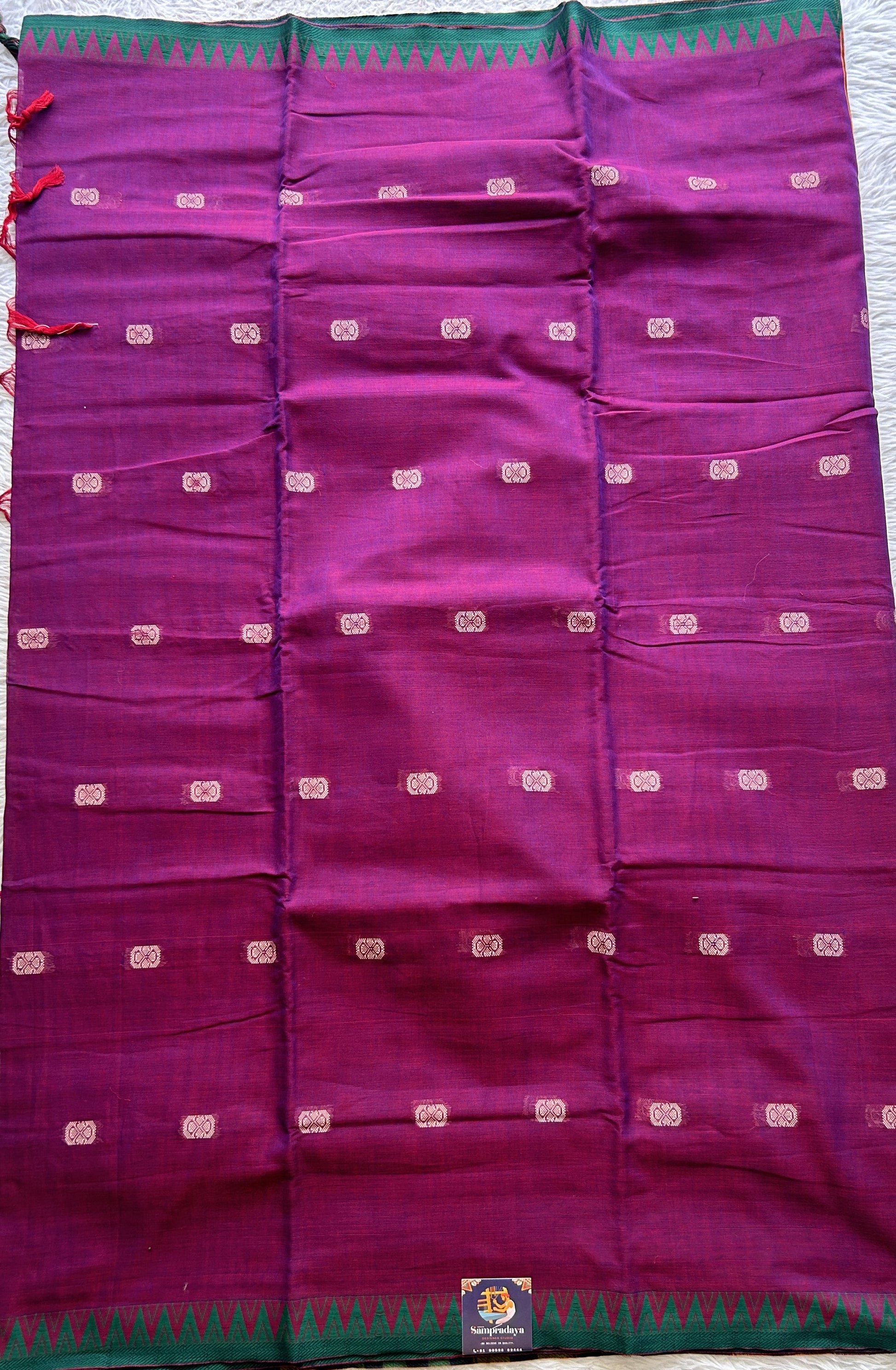 Narayanpet Cotton Buti Saree Purple Colored Complemented with a Thread Border. Ji - Sampradaya Designer Studio