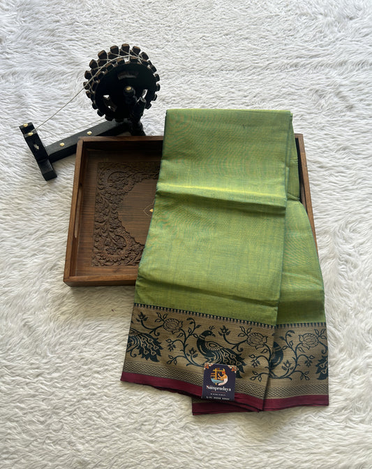 Narayanpet Cotton Saree Cool Green Colored Complemented with a Minakari Border. - Sampradaya Designer Studio