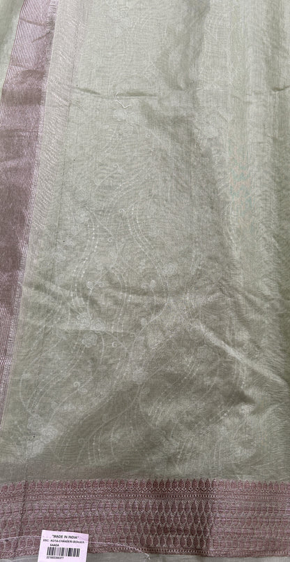 Semi Tussar Silk Saree Green colored complemented with a Zari border. - Sampradaya Designer Studio