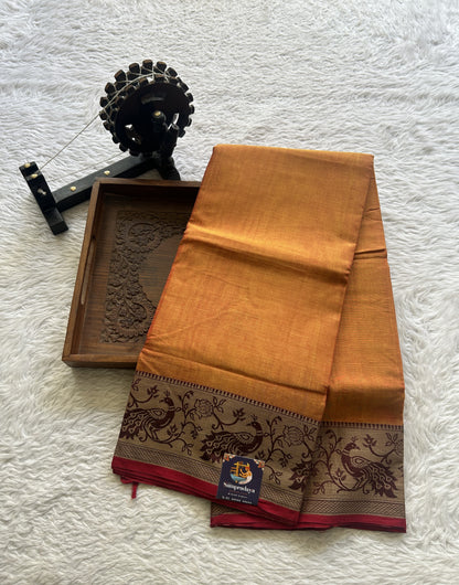 Narayanpet Cotton Saree Pale Orange Colored Complemented with a Minakari Thread Border. - Sampradaya Designer Studio