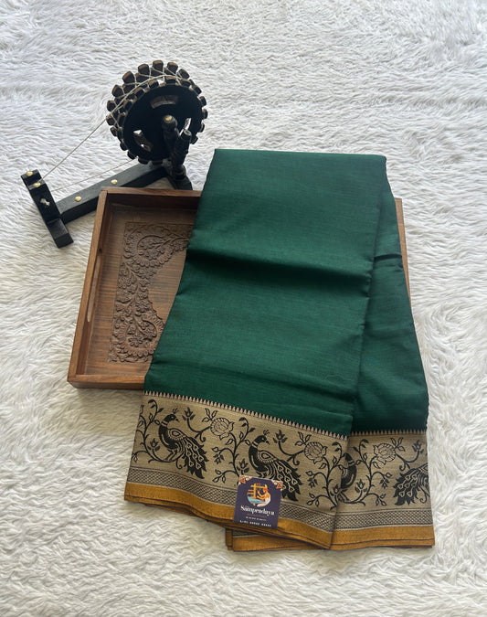 Narayanpet Cotton Saree Dark Green Colored Complemented with a Minakari Thread Border. - Sampradaya Designer Studio