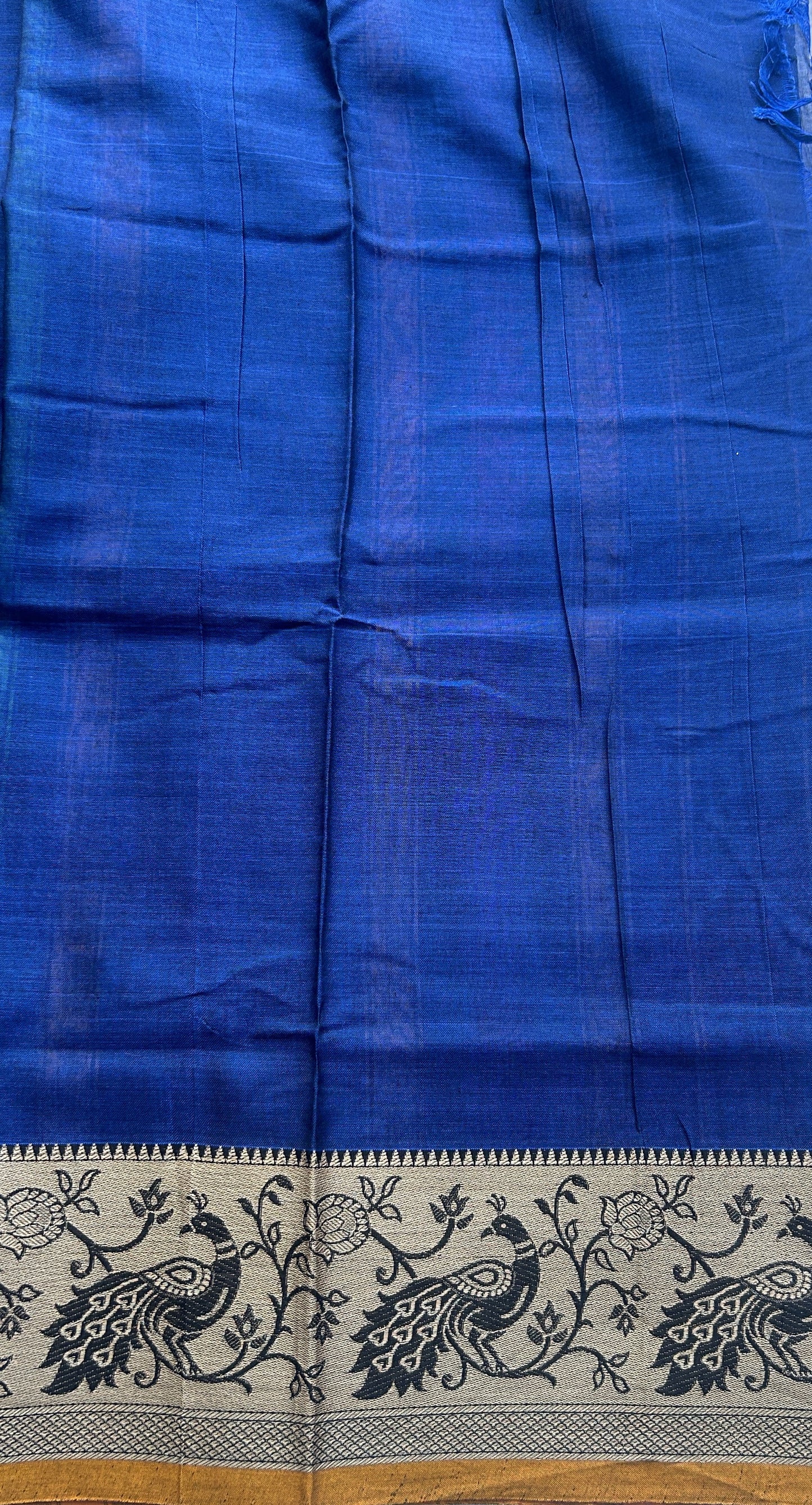 Narayanpet Cotton Saree Cobalt Blue Colored Complemented with a Minakari Thread Border. - Sampradaya Designer Studio
