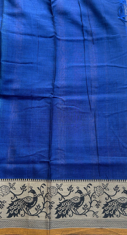 Narayanpet Cotton Saree Cobalt Blue Colored Complemented with a Minakari Thread Border. - Sampradaya Designer Studio