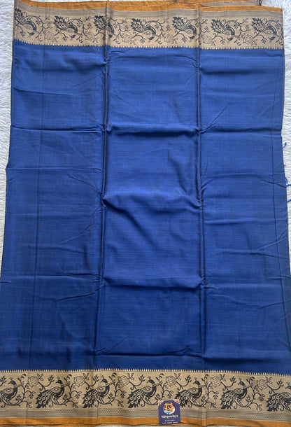 Narayanpet Cotton Saree Cobalt Blue Colored Complemented with a Minakari Thread Border. - Sampradaya Designer Studio