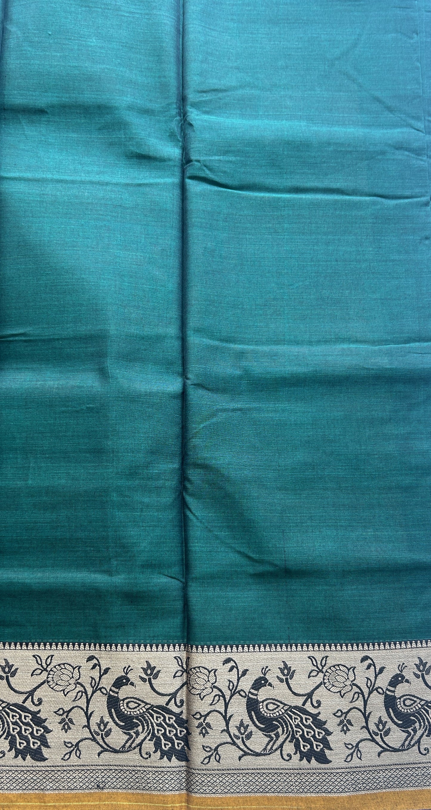 Narayanpet Cotton Saree Dark Green Colored Complemented with a Minakari Thread Border. - Sampradaya Designer Studio