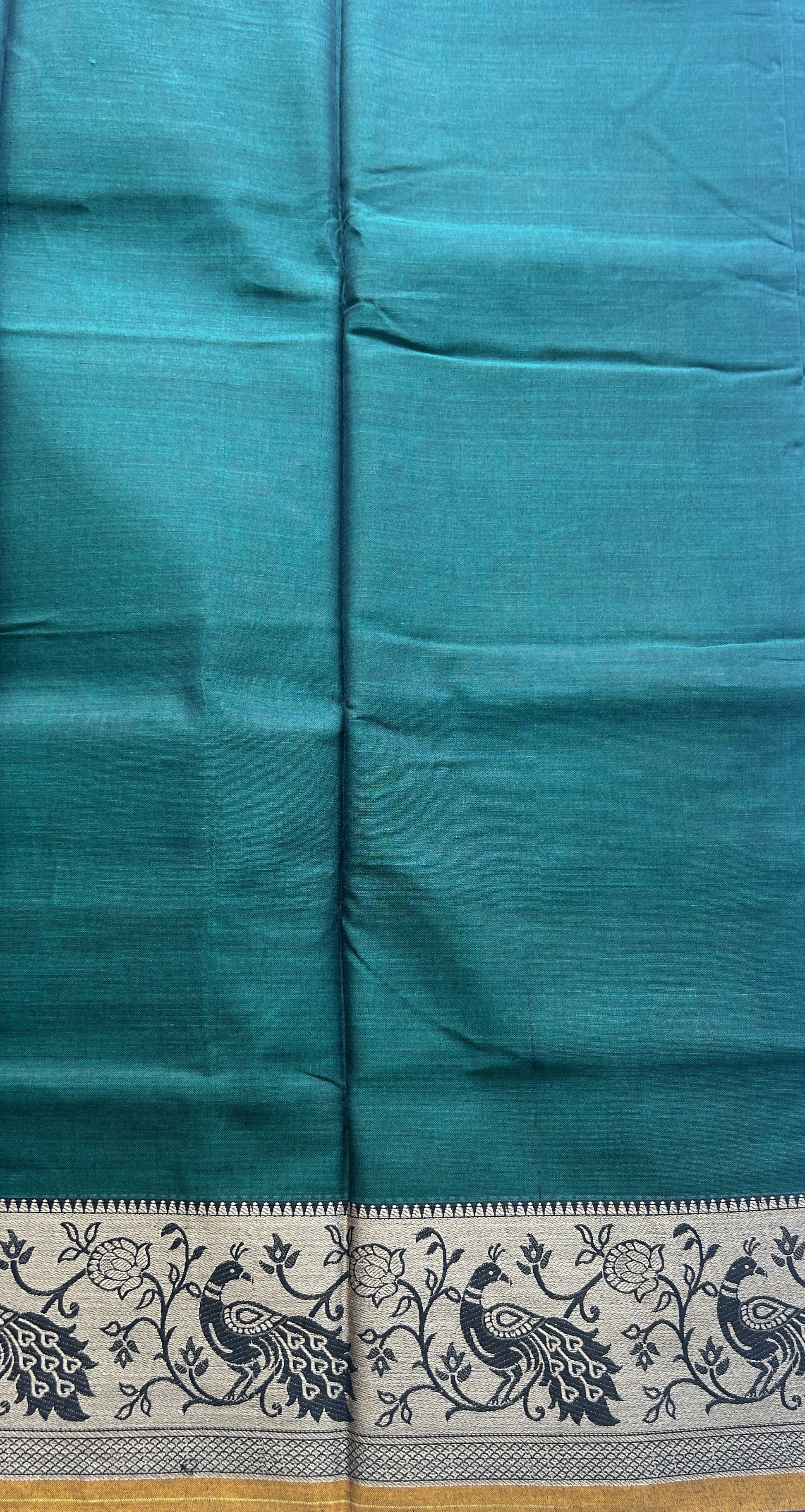 Narayanpet Cotton Saree Dark Green Colored Complemented with a Minakari Thread Border. - Sampradaya Designer Studio