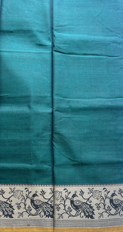 Narayanpet Cotton Saree Dark Green Colored Complemented with a Minakari Thread Border. - Sampradaya Designer Studio