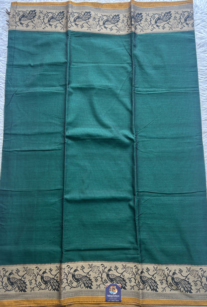 Narayanpet Cotton Saree Dark Green Colored Complemented with a Minakari Thread Border. - Sampradaya Designer Studio