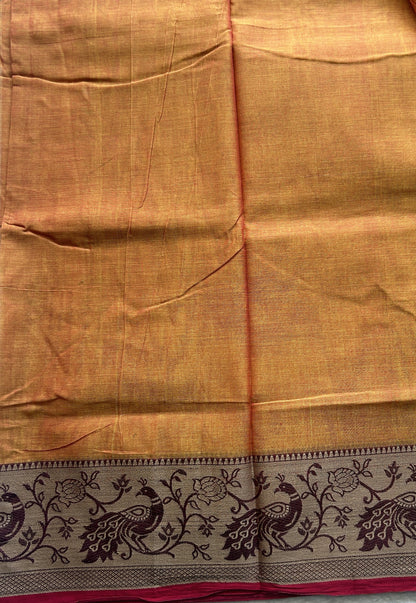 Narayanpet Cotton Saree Pale Orange Colored Complemented with a Minakari Thread Border. - Sampradaya Designer Studio