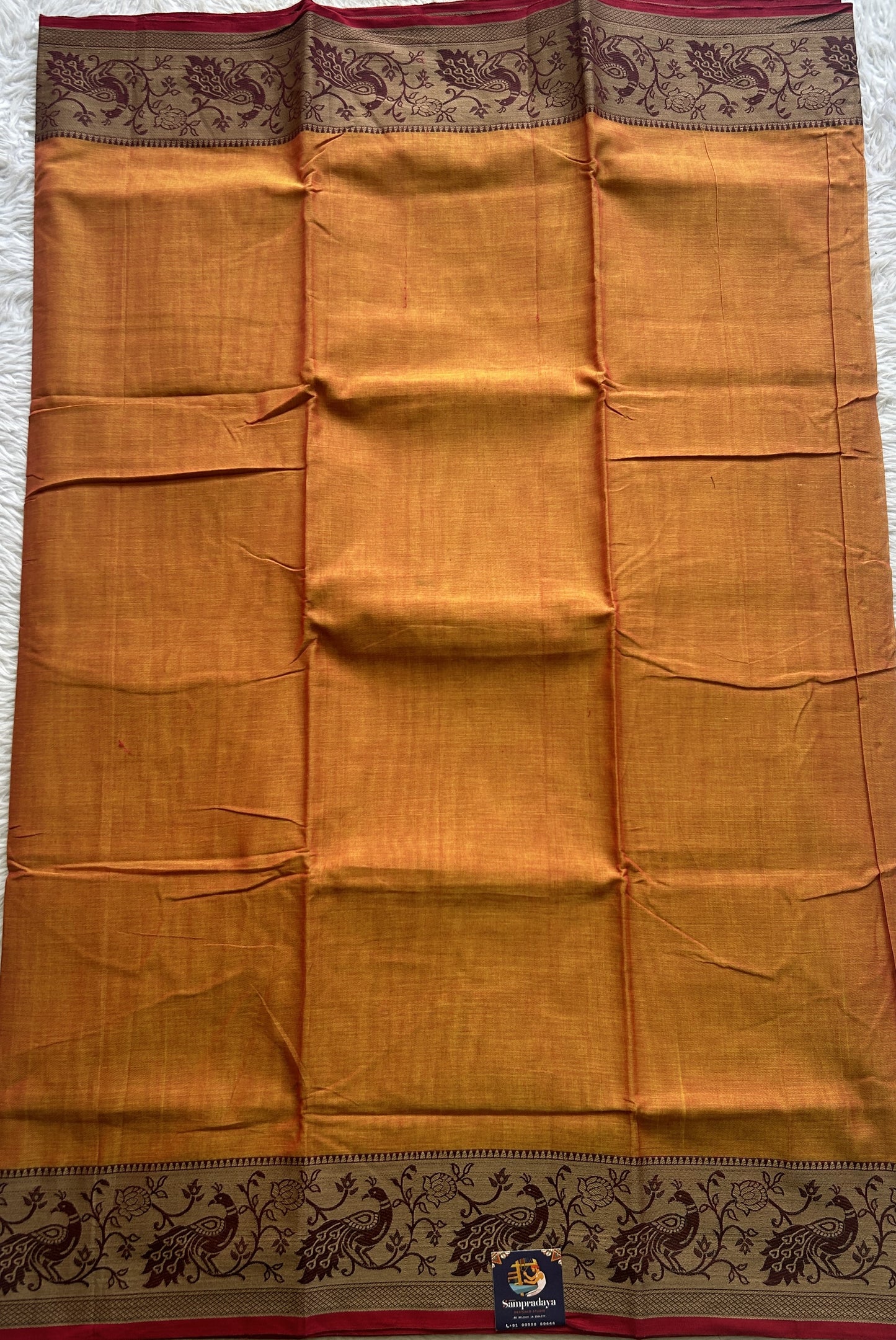 Narayanpet Cotton Saree Pale Orange Colored Complemented with a Minakari Thread Border. - Sampradaya Designer Studio