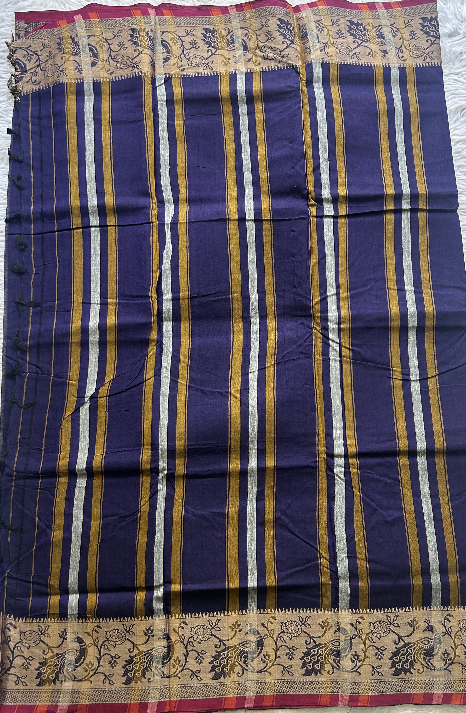 Narayanpet Cotton Saree Violet Colored Complemented with a Minakari Thread Border. - Sampradaya Designer Studio