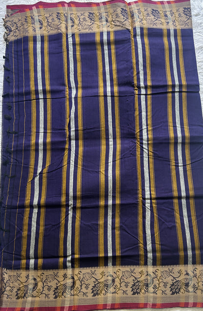 Narayanpet Cotton Saree Violet Colored Complemented with a Minakari Thread Border. - Sampradaya Designer Studio