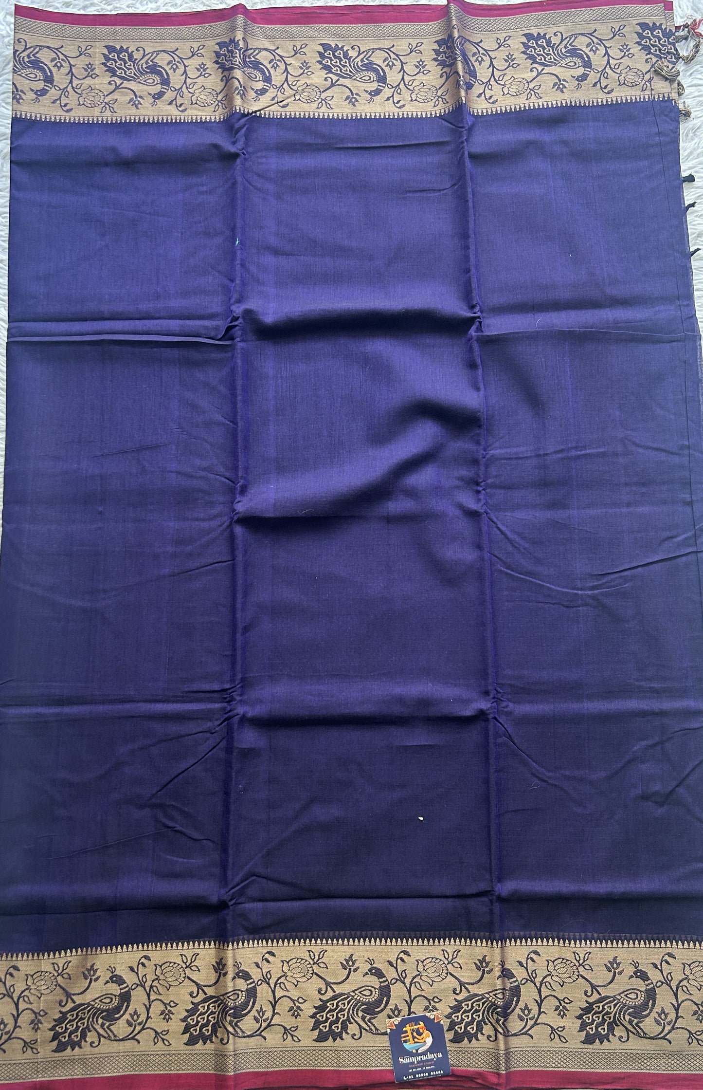 Narayanpet Cotton Saree Violet Colored Complemented with a Minakari Thread Border. - Sampradaya Designer Studio