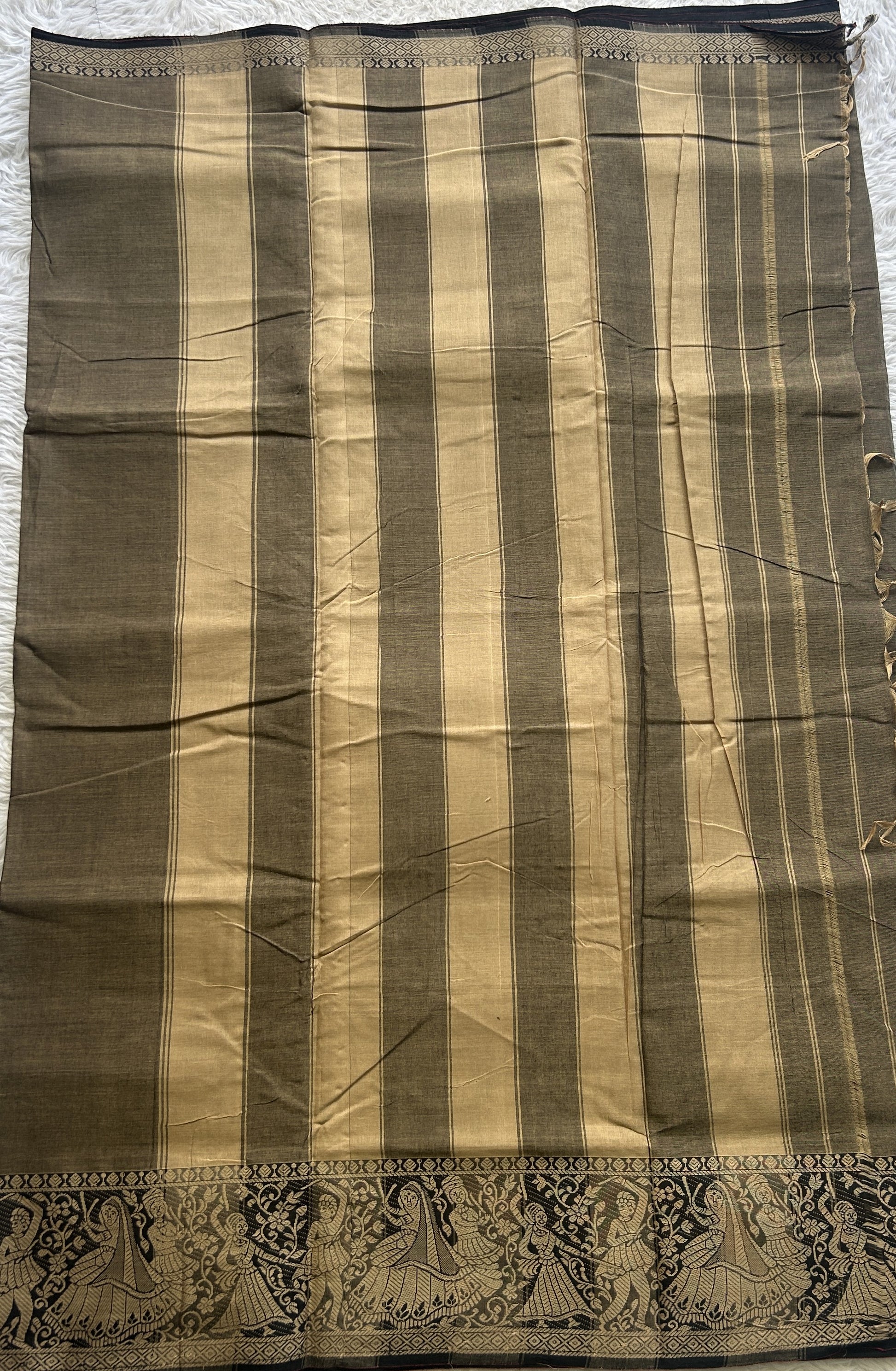 Narayanpet Cotton Saree Latte Colored Complemented with a Minakari Thread Border. - Sampradaya Designer Studio