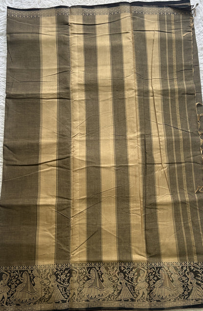Narayanpet Cotton Saree Latte Colored Complemented with a Minakari Thread Border. - Sampradaya Designer Studio