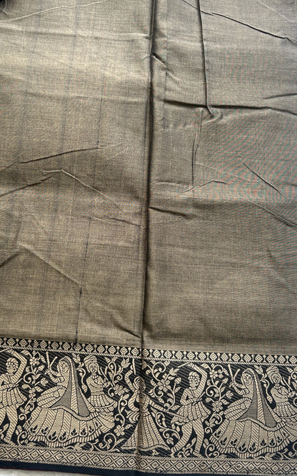 Narayanpet Cotton Saree Latte Colored Complemented with a Minakari Thread Border. - Sampradaya Designer Studio