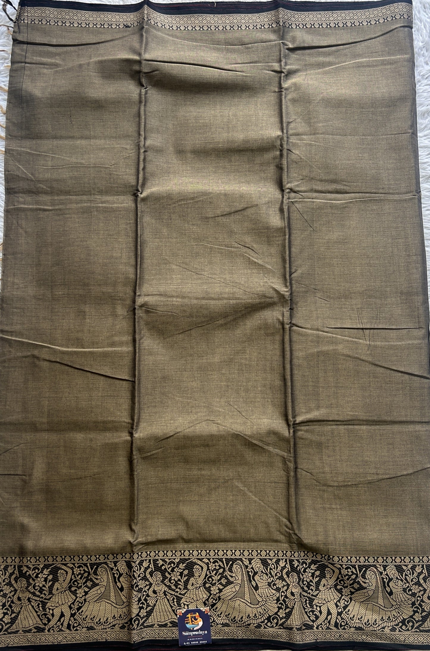 Narayanpet Cotton Saree Latte Colored Complemented with a Minakari Thread Border. - Sampradaya Designer Studio