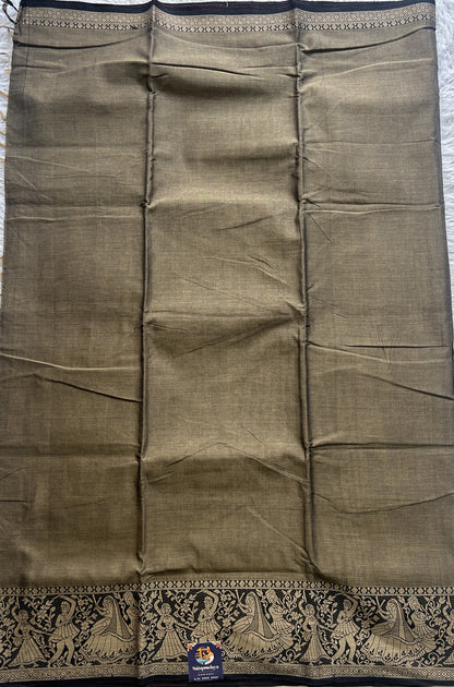 Narayanpet Cotton Saree Latte Colored Complemented with a Minakari Thread Border. - Sampradaya Designer Studio