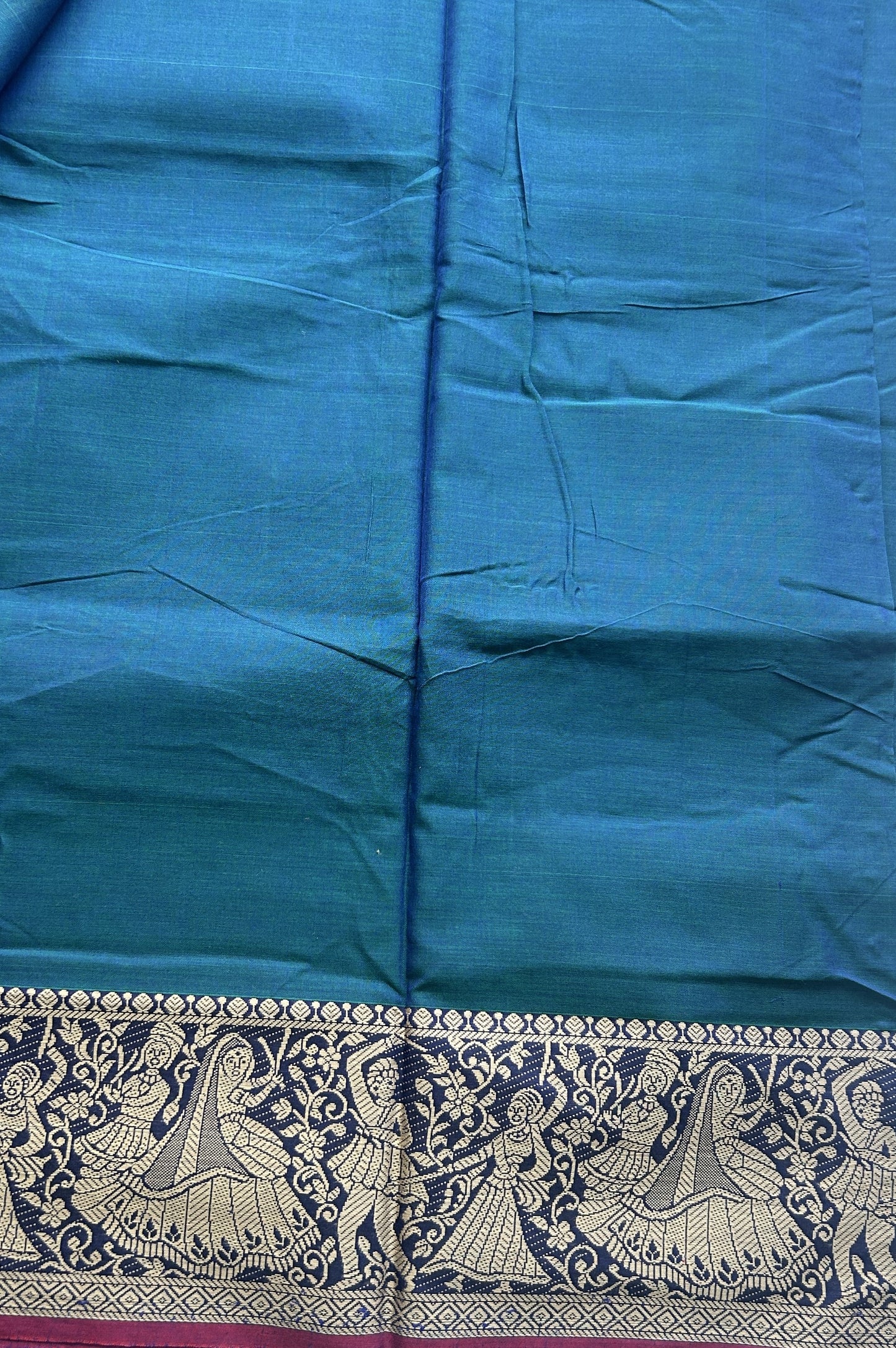 Narayanpet Cotton Saree Peacock Blue Colored Complemented with a Minakari Thread Border. - Sampradaya Designer Studio