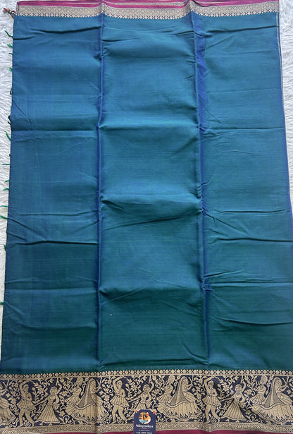 Narayanpet Cotton Saree Peacock Blue Colored Complemented with a Minakari Thread Border. - Sampradaya Designer Studio