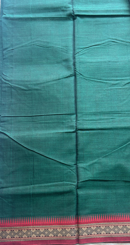 Narayanpet Cotton Saree Bottle Green Colored Complemented with a Thread Border. - Sampradaya Designer Studio
