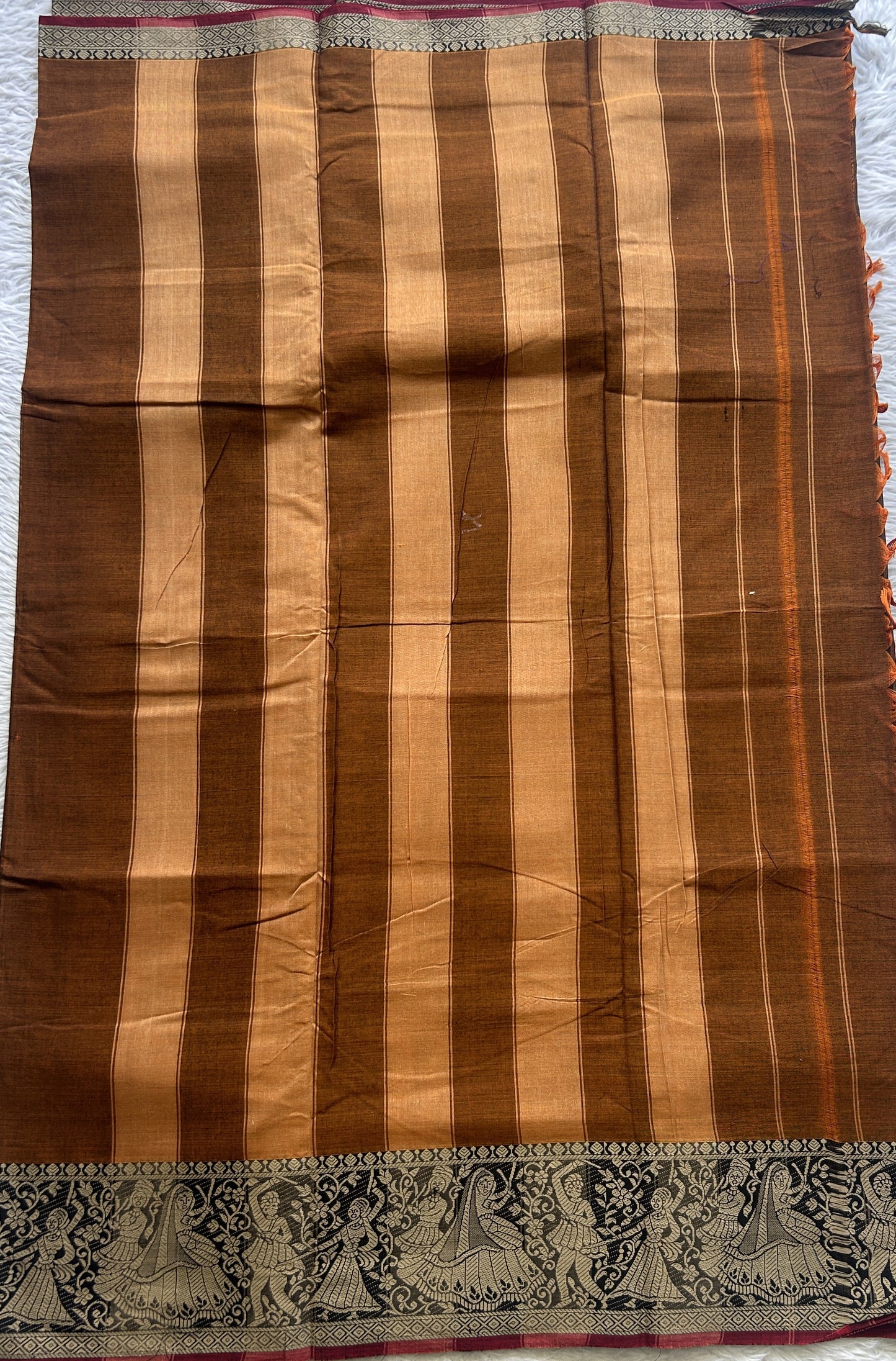 Narayanpet Cotton Saree Dark Mustard Colored Complemented with a Minakari Border. - Sampradaya Designer Studio