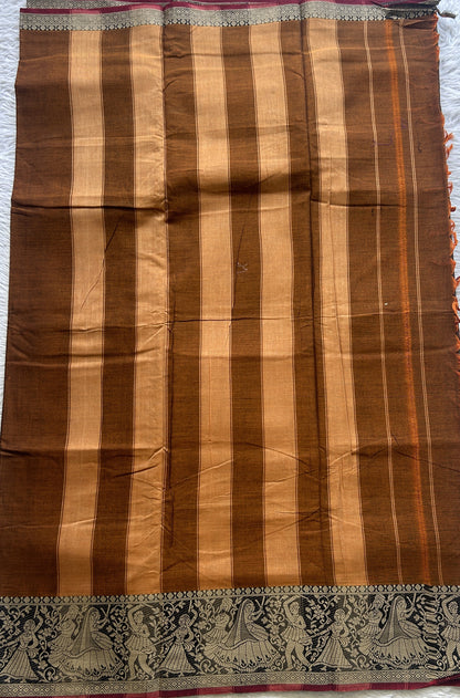 Narayanpet Cotton Saree Dark Mustard Colored Complemented with a Minakari Border. - Sampradaya Designer Studio