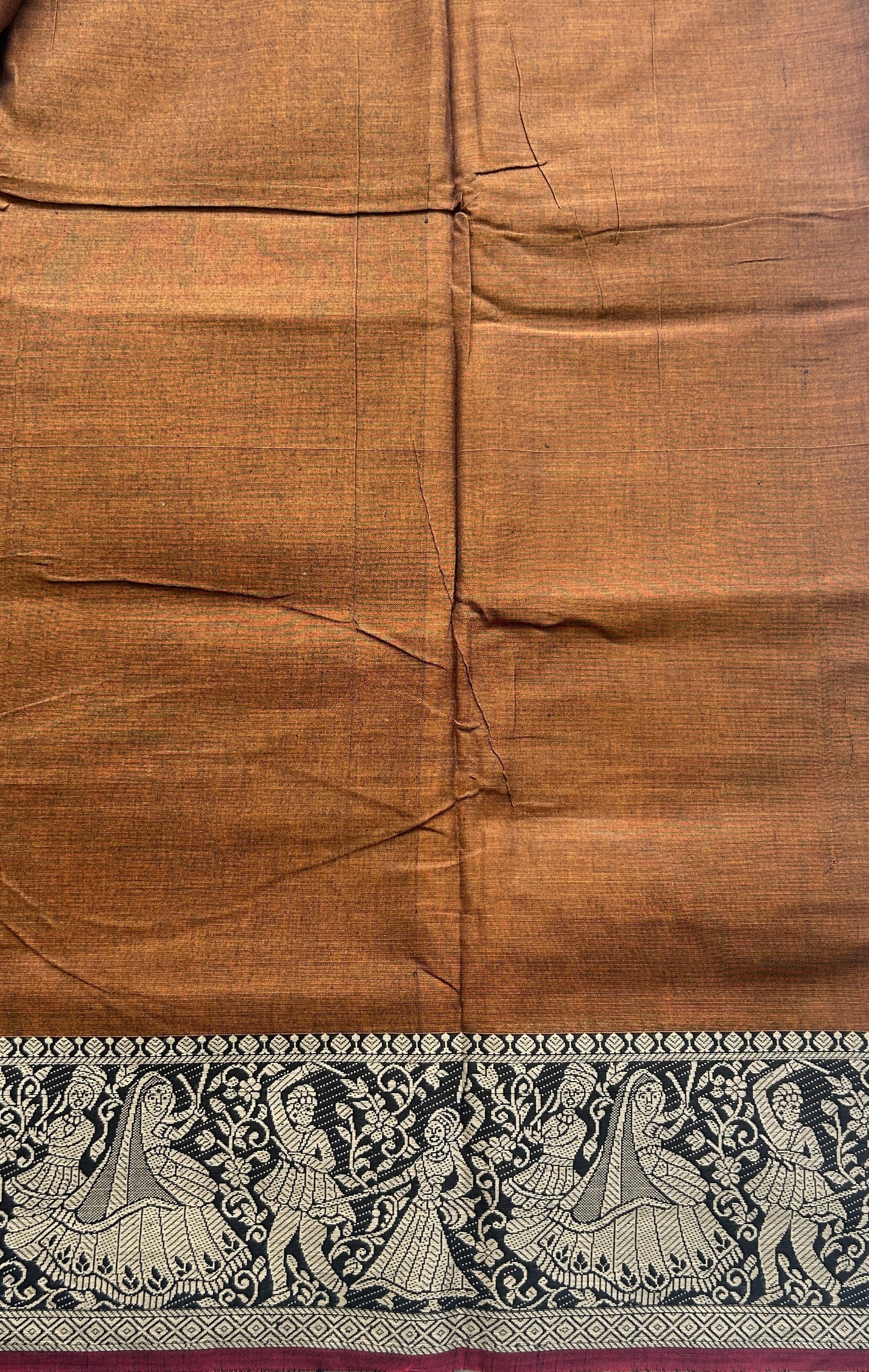 Narayanpet Cotton Saree Dark Mustard Colored Complemented with a Minakari Border. - Sampradaya Designer Studio