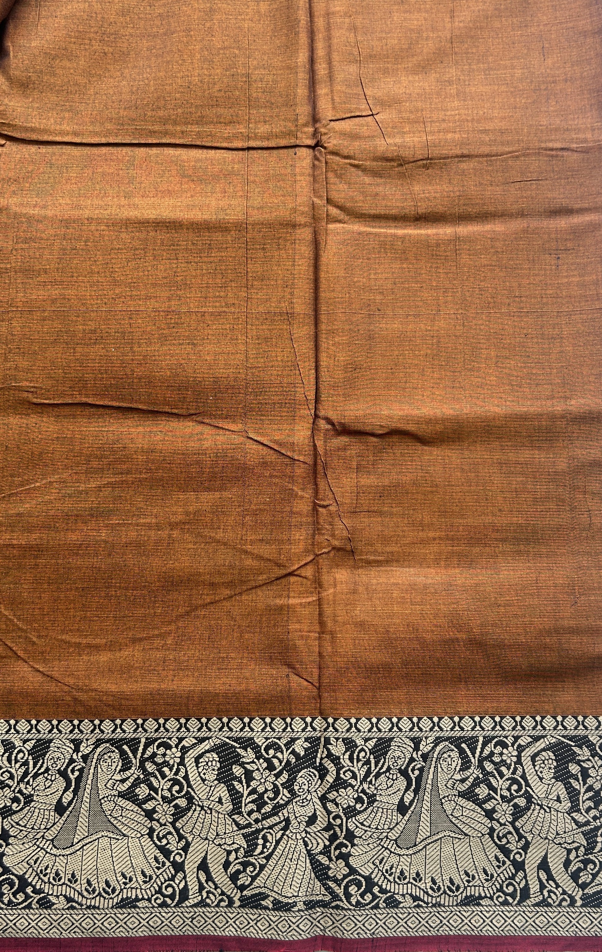 Narayanpet Cotton Saree Dark Mustard Colored Complemented with a Minakari Border. - Sampradaya Designer Studio