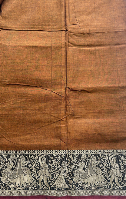 Narayanpet Cotton Saree Dark Mustard Colored Complemented with a Minakari Border. - Sampradaya Designer Studio