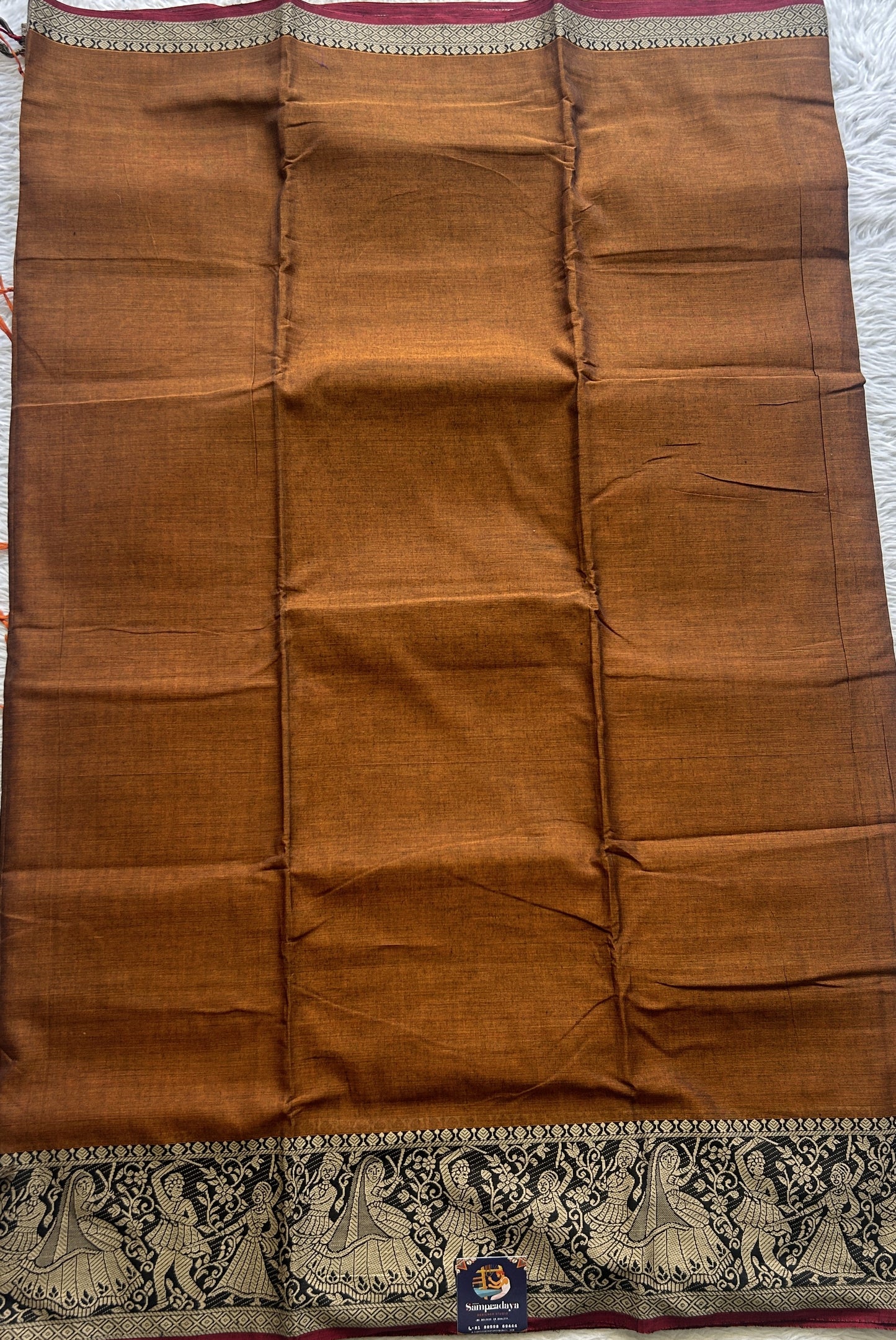Narayanpet Cotton Saree Dark Mustard Colored Complemented with a Minakari Border. - Sampradaya Designer Studio