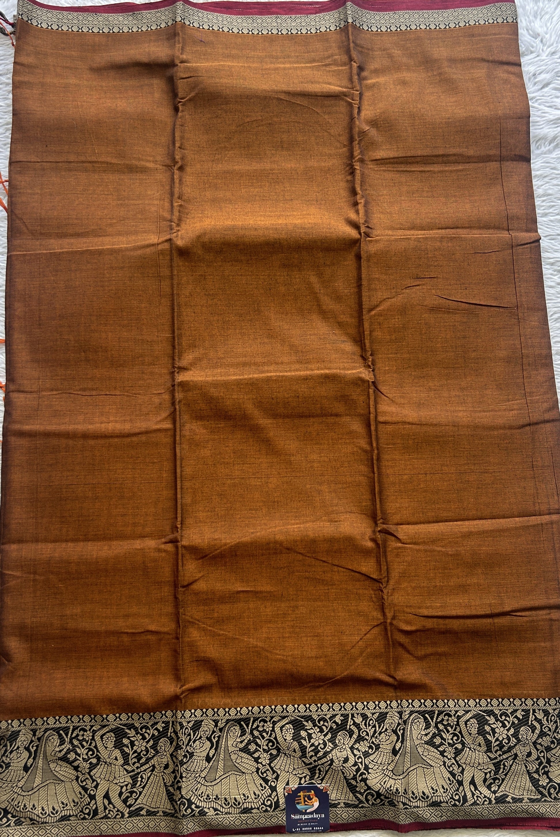 Narayanpet Cotton Saree Dark Mustard Colored Complemented with a Minakari Border. - Sampradaya Designer Studio