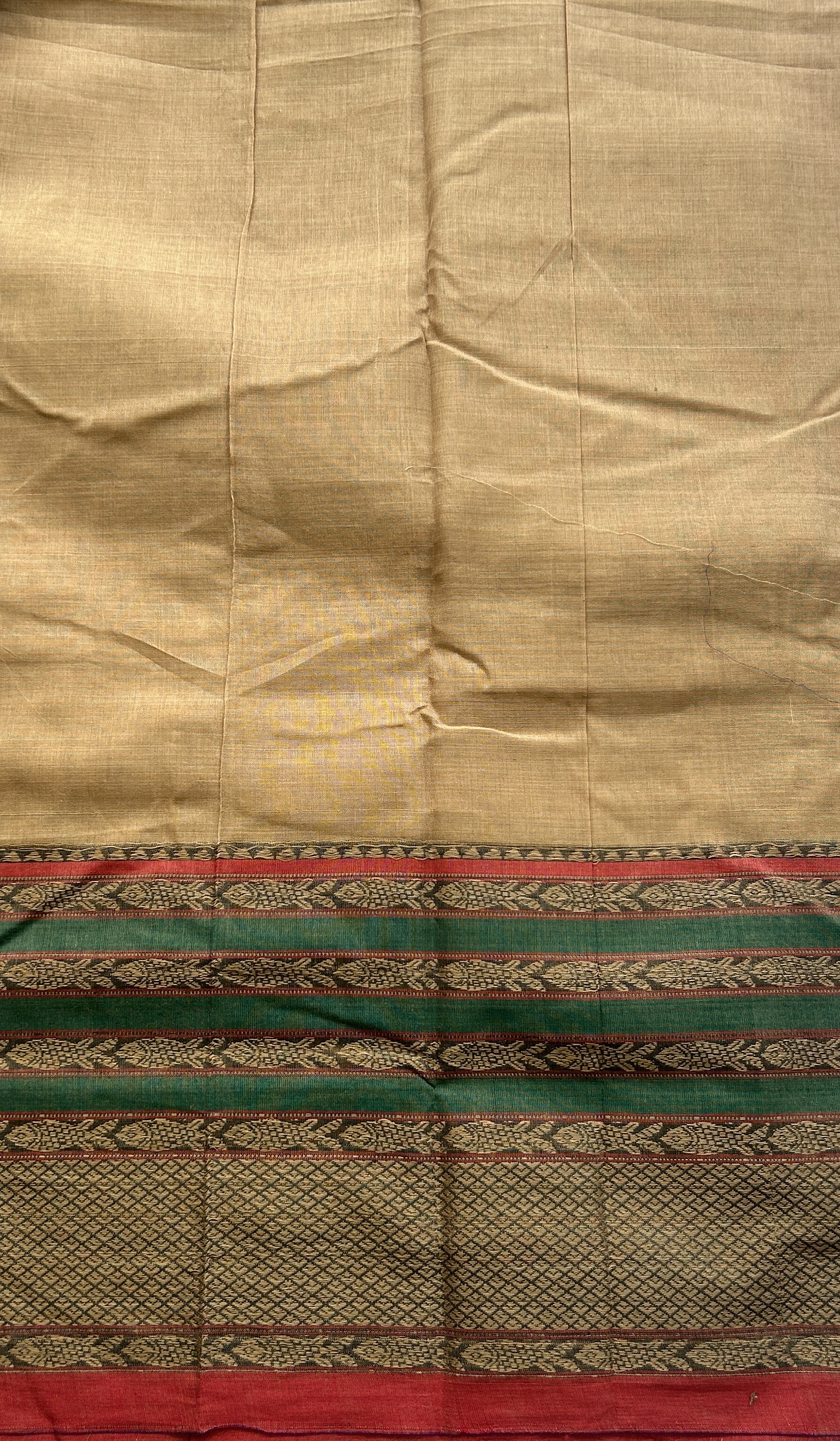 Narayanpet Cotton Saree Beige Colored Complemented with a Gap Border. - Sampradaya Designer Studio