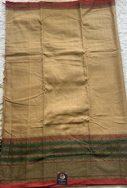 Narayanpet Cotton Saree Beige Colored Complemented with a Gap Border. - Sampradaya Designer Studio