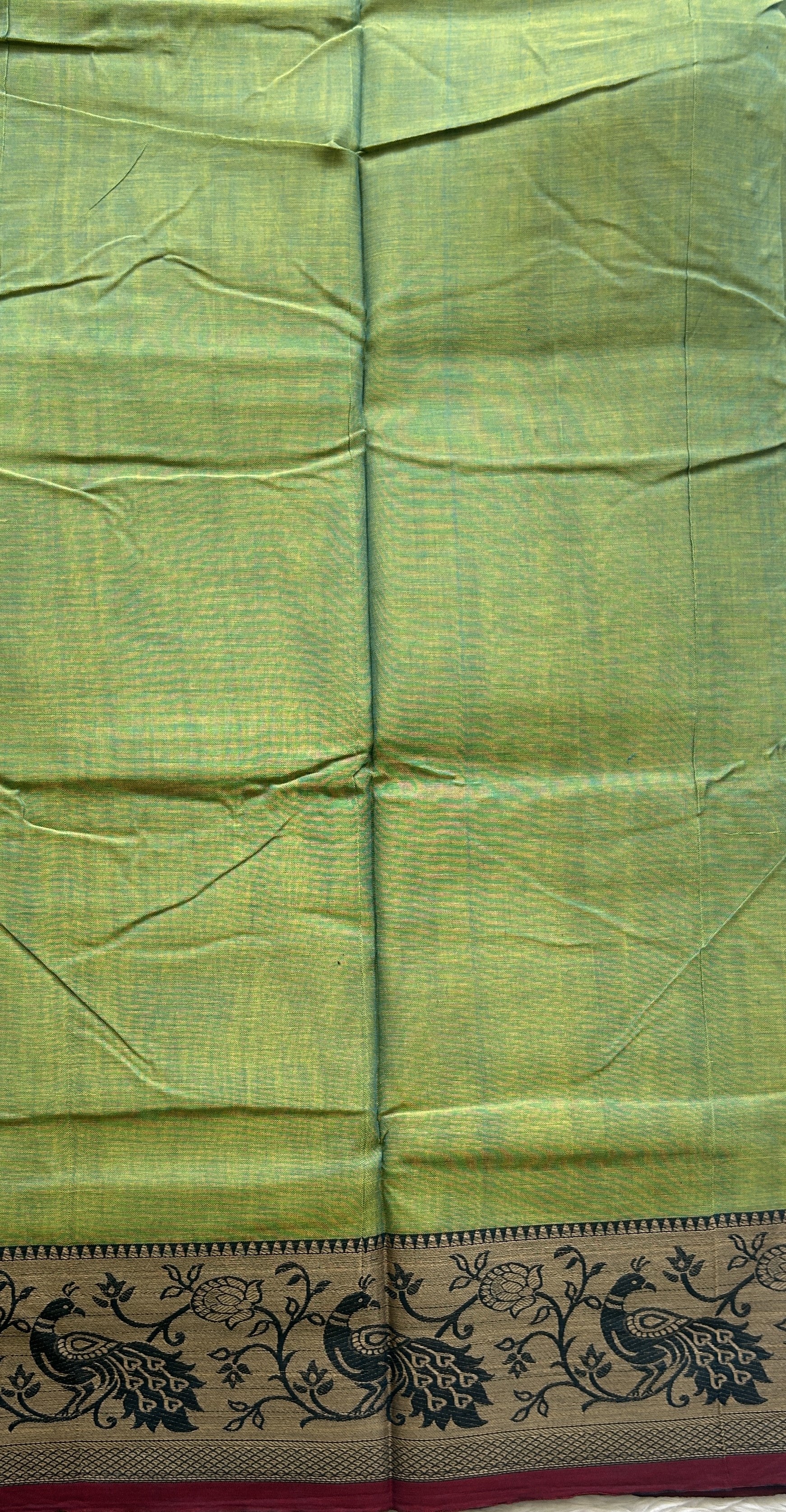 Narayanpet Cotton Saree Cool Green Colored Complemented with a Minakari Border. - Sampradaya Designer Studio