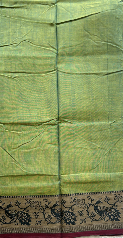 Narayanpet Cotton Saree Cool Green Colored Complemented with a Minakari Border. - Sampradaya Designer Studio
