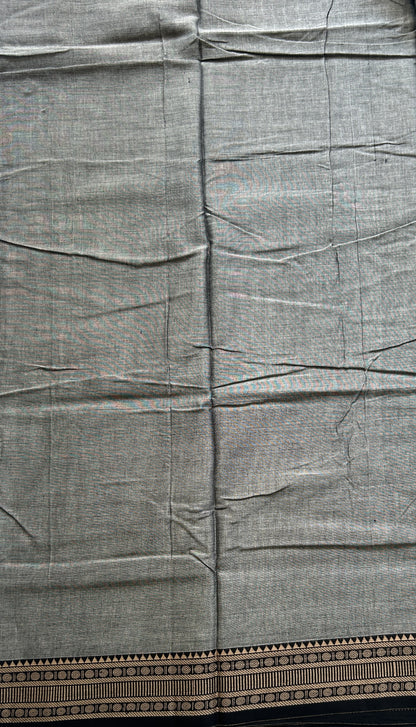 Narayanpet Cotton Saree Ash Colored Complemented with a Black Thread Border. - Sampradaya Designer Studio