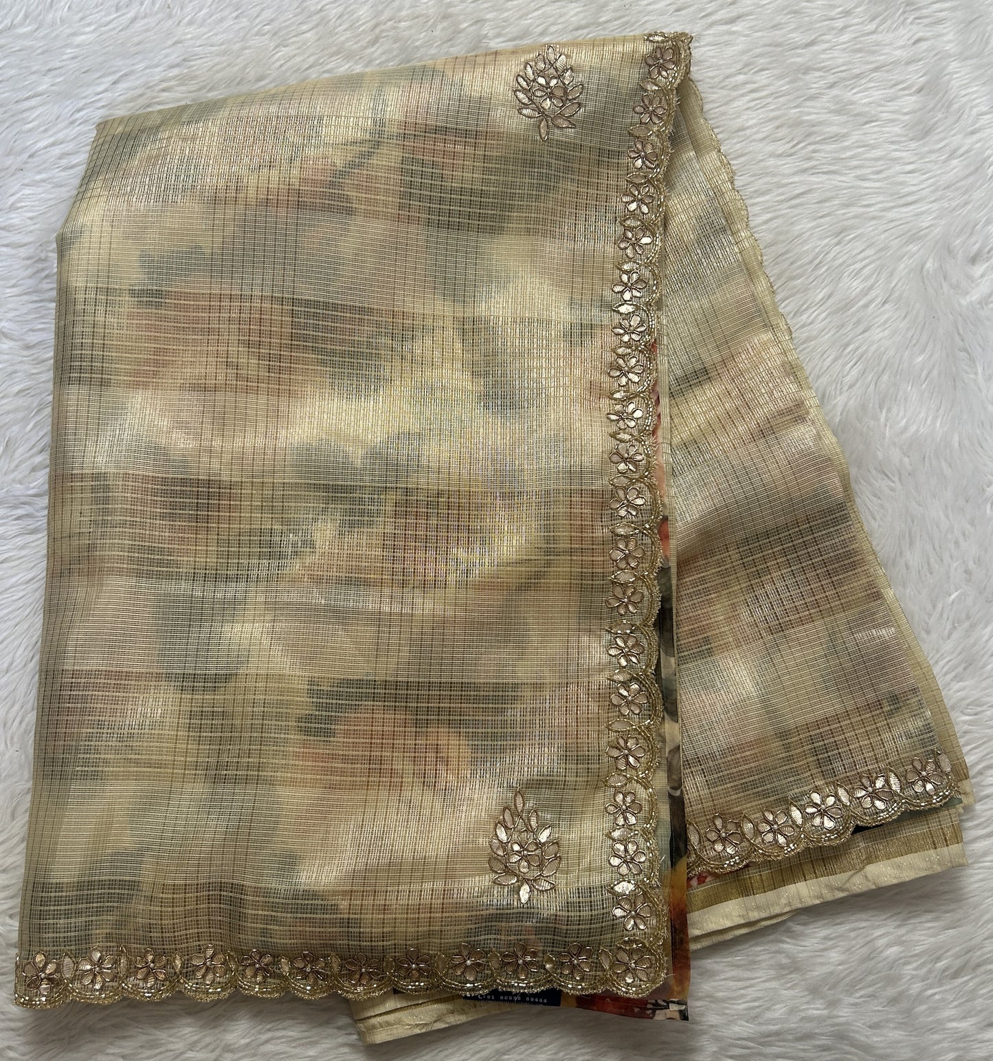 Silk kota Saree Cream colored Complemented with a Hand Embroidery Border. - Sampradaya Designer Studio