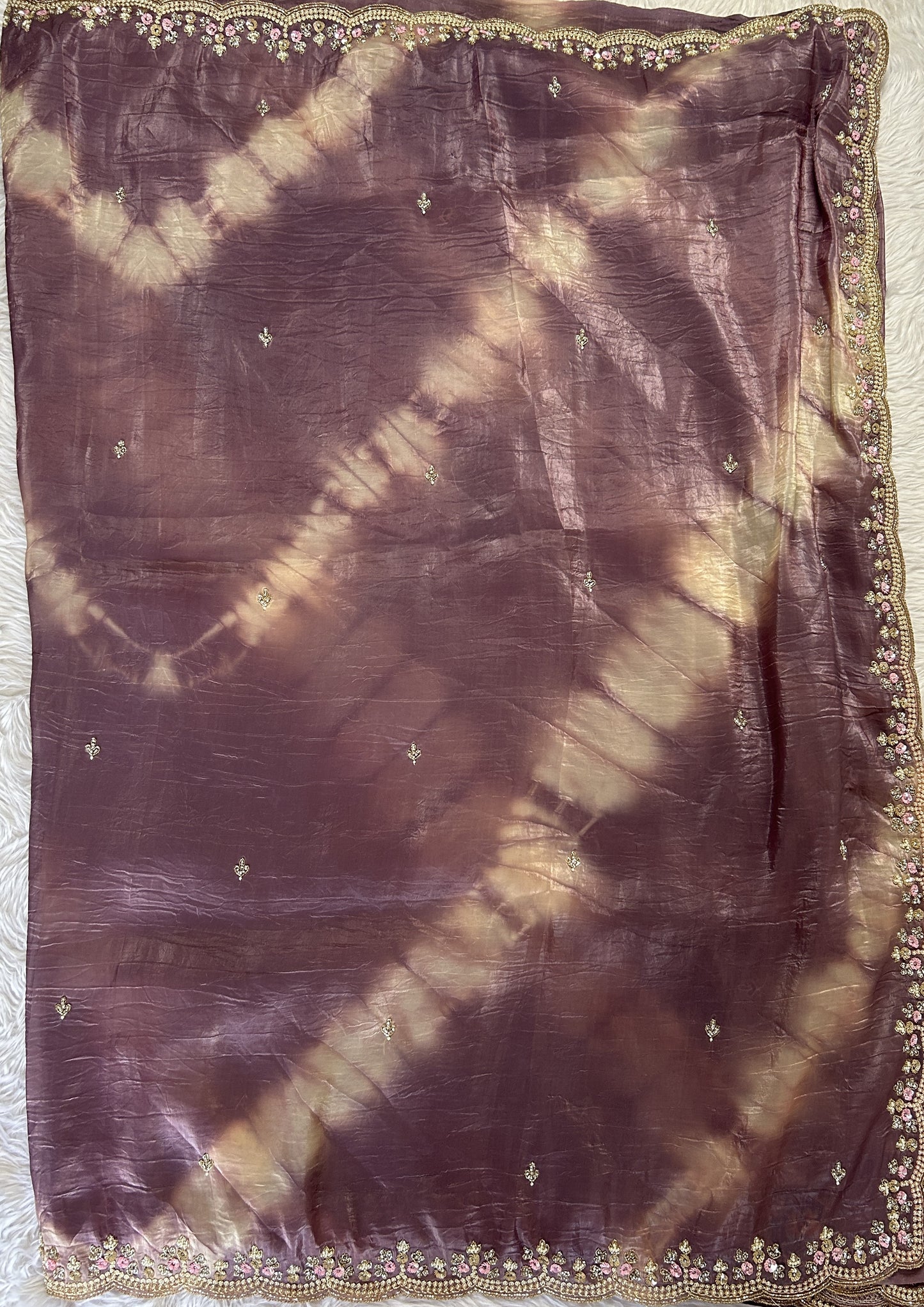 Inox Silk Saree Dark Lilac Colored Complemented with a Hand Embroidery Border. - Sampradaya Designer Studio